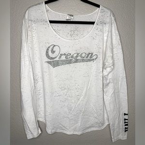 PINK Oregon Ducks Long Sleeve White T-Shirt Size Large